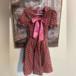 Ivy City Co Plaid Dress with Pink Bow